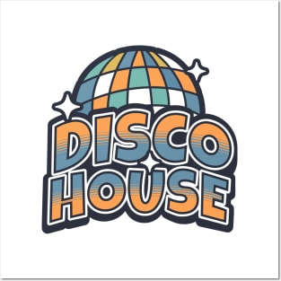 DISCO HOUSE  - Y2K  Disco Ball (Orange/slate blue) Posters and Art